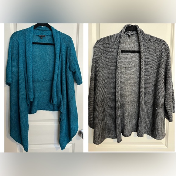 Two Eileen Fisher Short Sleeve Knit Cardigans Size Medium - Picture 1 of 16